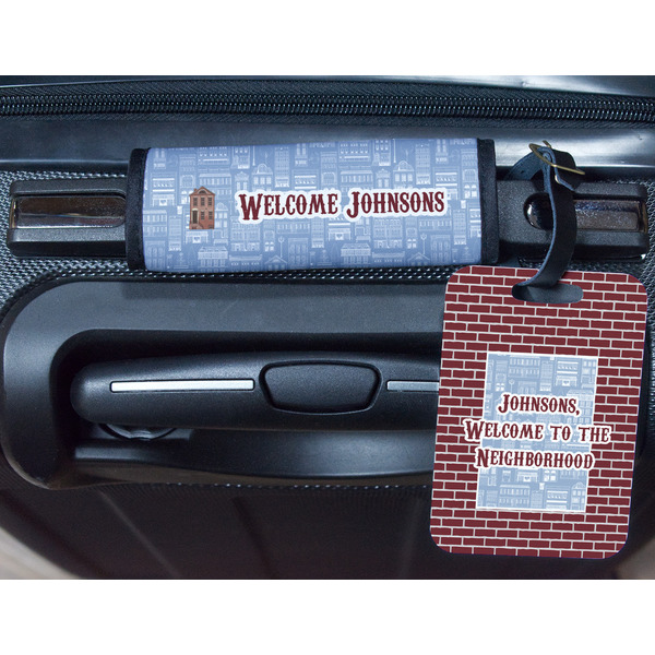 Housewarming Metal Luggage Tag & Handle Wrap - In Context