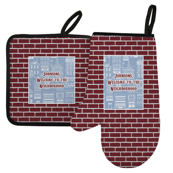 Custom Housewarming Left Oven Mitt & Pot Holder Set w/ Name or Text