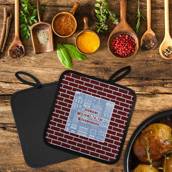 Housewarming Neoprene Pot Holder - Set of 2  LIFESTYLE (Flatlay)