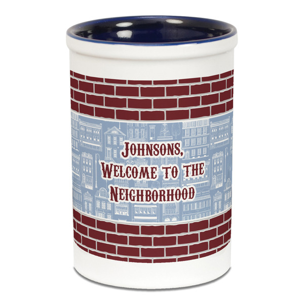 Custom Housewarming Ceramic Pencil Holders - Blue