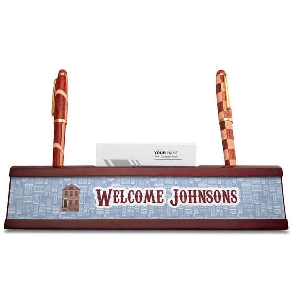 Housewarming Red Mahogany Nameplates with Business Card Holder - Straight