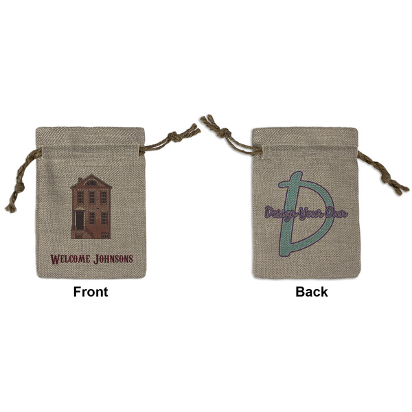 Custom Housewarming Small Burlap Gift Bag - Front & Back (Personalized)