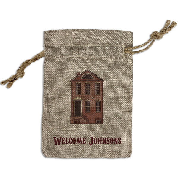 Custom Housewarming Small Burlap Gift Bag - Front (Personalized)
