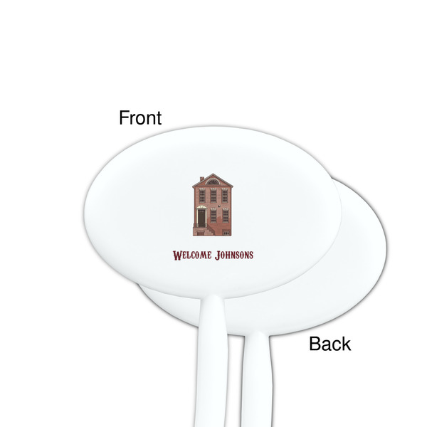 Housewarming White Plastic 7" Stir Stick - Single Sided - Oval - Front & Back