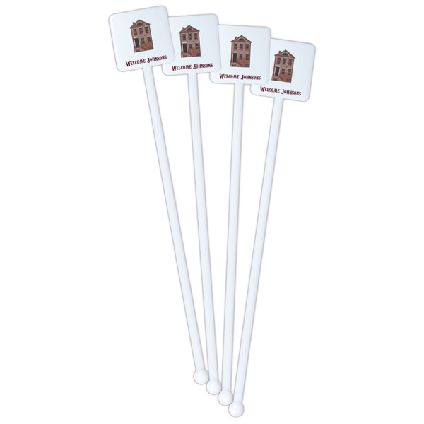 Housewarming White Plastic Stir Stick - Single Sided - Square - Front