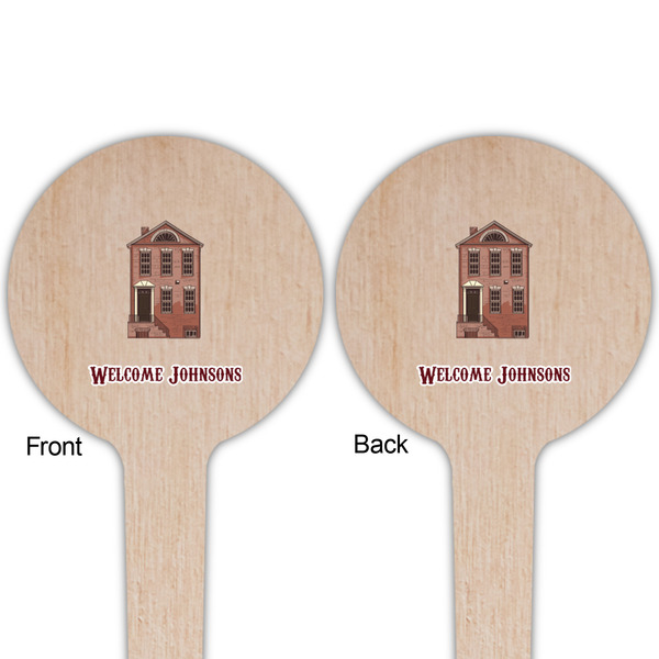 Housewarming Wooden 4" Food Pick - Round - Double Sided - Front & Back