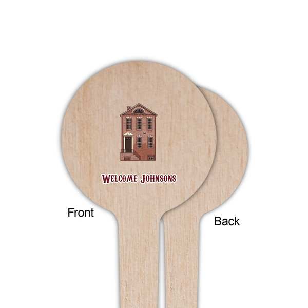 Housewarming Wooden 4" Food Pick - Round - Single Sided - Front & Back