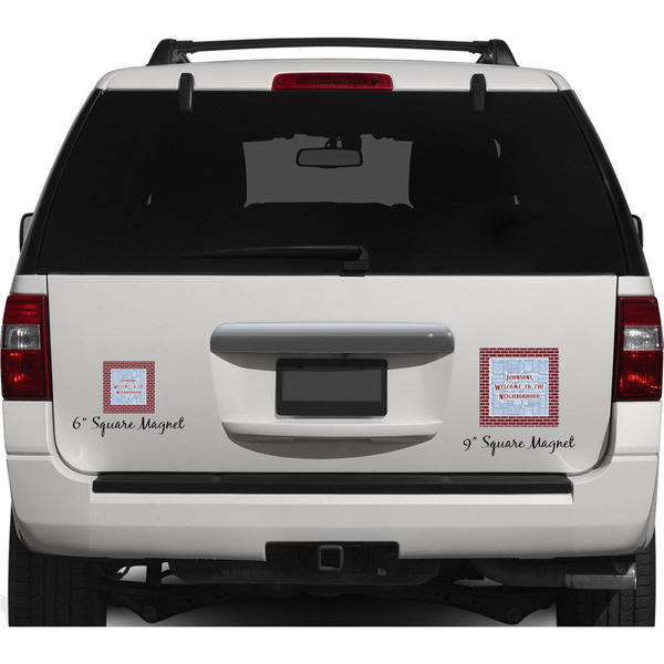 Welcome To The Neighborhood Personalized Square Car Magnets on Ford Explorer