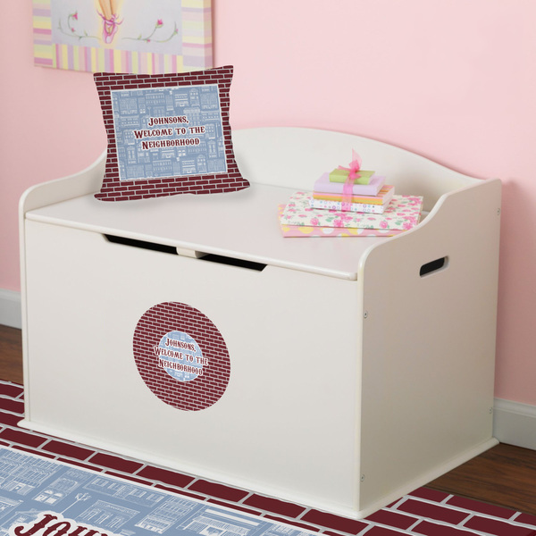 Welcome To The Neighborhood Round Wall Decal on Toy Chest