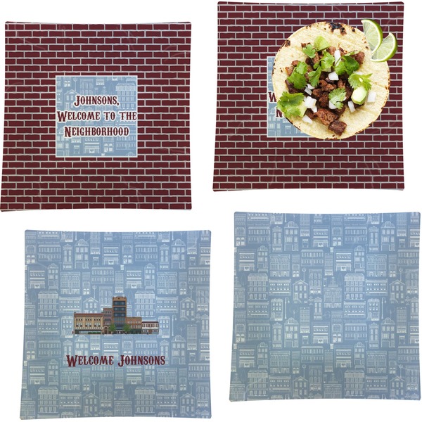 Custom Housewarming Set of 4 Glass Square Lunch / Dinner Plate 9.5" (Personalized)