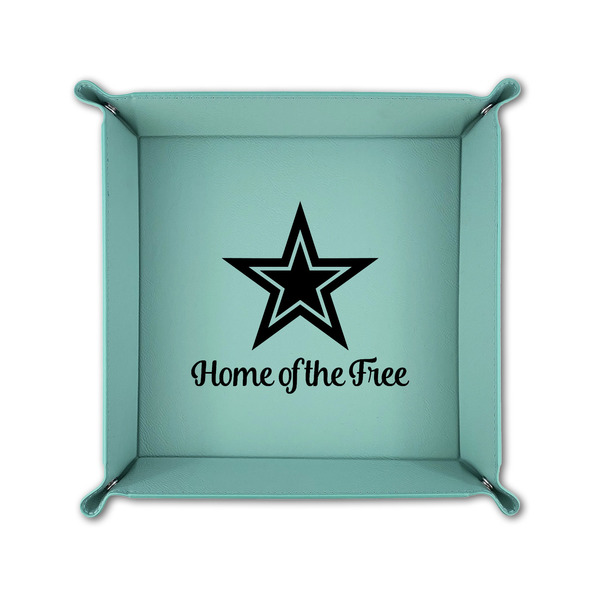 American Quotes 6" x 6" Teal Leatherette Snap Up Tray - FOLDED UP
