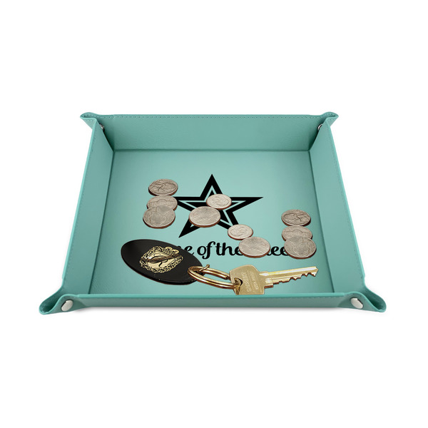 American Quotes 6" x 6" Teal Leatherette Snap Up Tray - STYLED