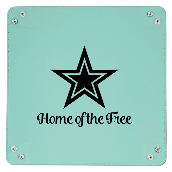 American Quotes 9" x 9" Teal Leatherette Snap Up Tray - APPROVAL