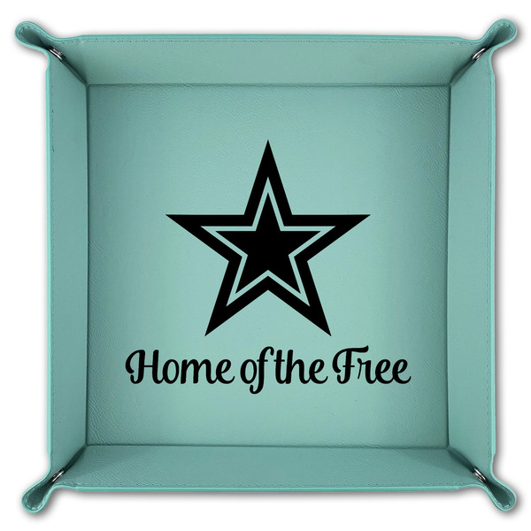 American Quotes 9" x 9" Teal Leatherette Snap Up Tray - FOLDED