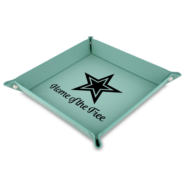 Custom American Quotes Faux Leather Dice Tray - 9" x 9"  - Teal