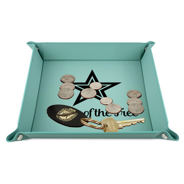 American Quotes 9" x 9" Teal Leatherette Snap Up Tray - STYLED