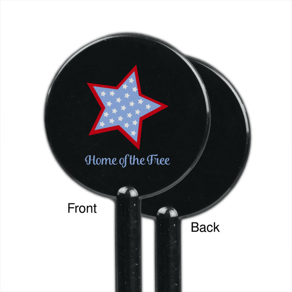 American Quotes Black Plastic 5.5" Stir Stick - Single Sided - Round - Front & Back