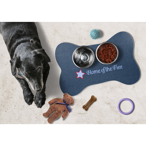American Quotes Bone Shaped Mat w/ Food & Water
