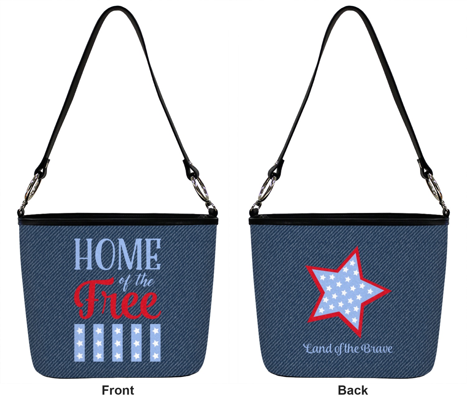Large w/Front & Back Design American Quotes Bucket Tote w/Genuine Leather Trim Personalized