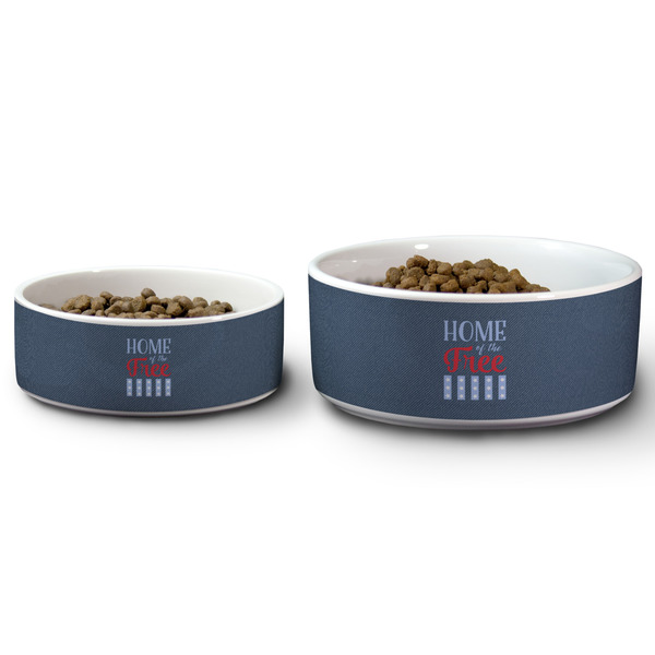 American Quotes Ceramic Dog Bowls - Size Comparison