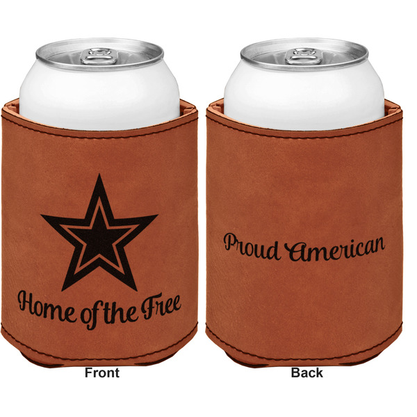 American Quotes Cognac Leatherette Can Sleeve - Double Sided Front and Back