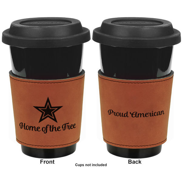 American Quotes Cognac Leatherette Mug Sleeve - Double Sided Apvl
