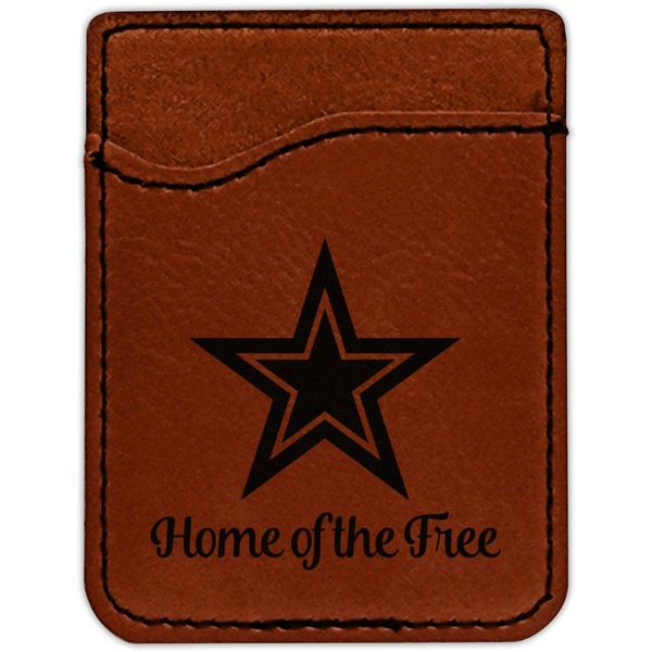 American Quotes Cognac Leatherette Phone Wallet close up