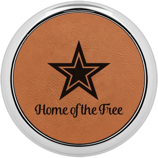 Custom American Quotes Leatherette Round Coaster w/ Silver Edge (Personalized)
