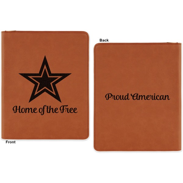 American Quotes Cognac Leatherette Zipper Portfolios with Notepad - Double Sided - Apvl