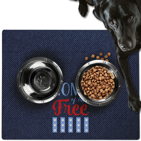 Custom American Quotes Dog Food Mat - Large