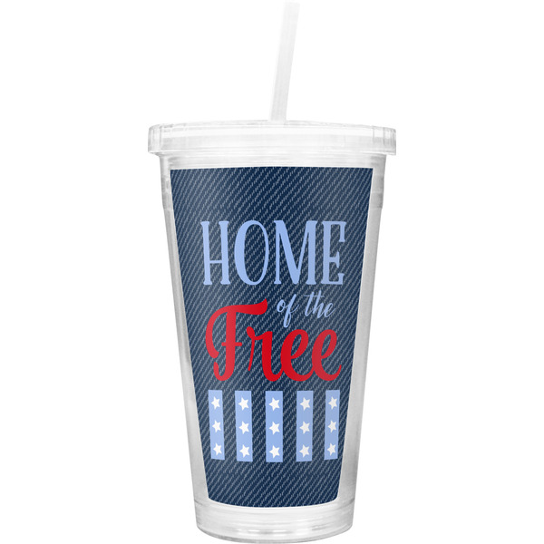Custom American Quotes Double Wall Tumbler with Straw