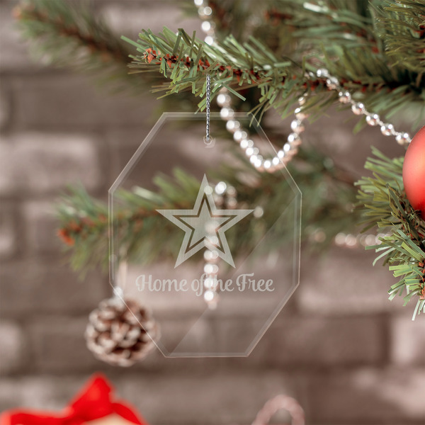American Quotes Engraved Glass Ornaments - Octagon (Lifestyle)