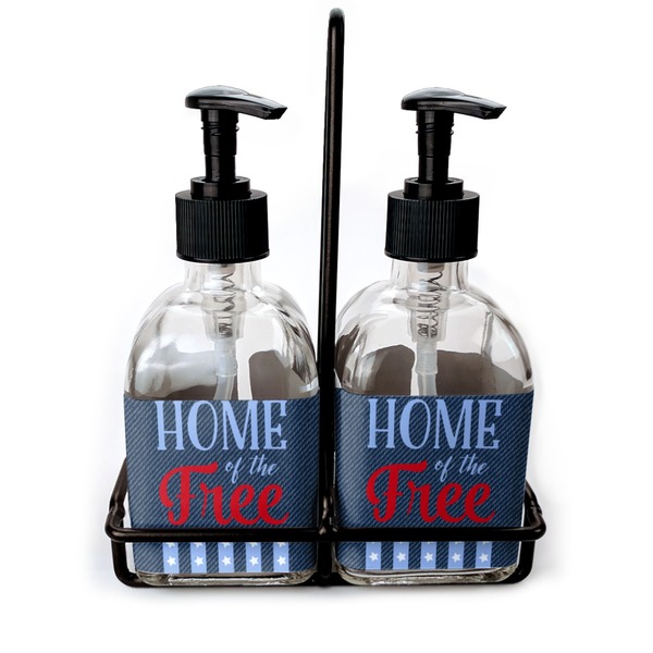 Custom American Quotes Glass Soap & Lotion Bottle Set
