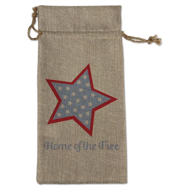 Custom American Quotes Large Burlap Gift Bag - Front