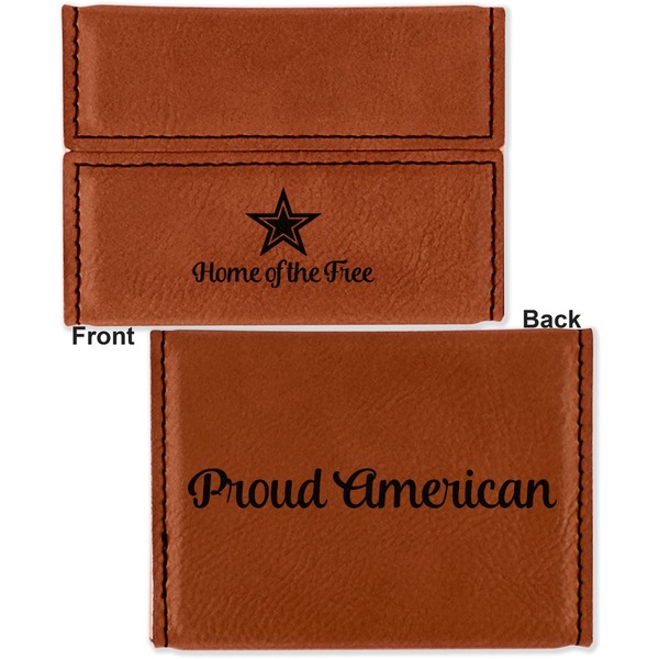 American Quotes Leather Business Card Holder - Front Back