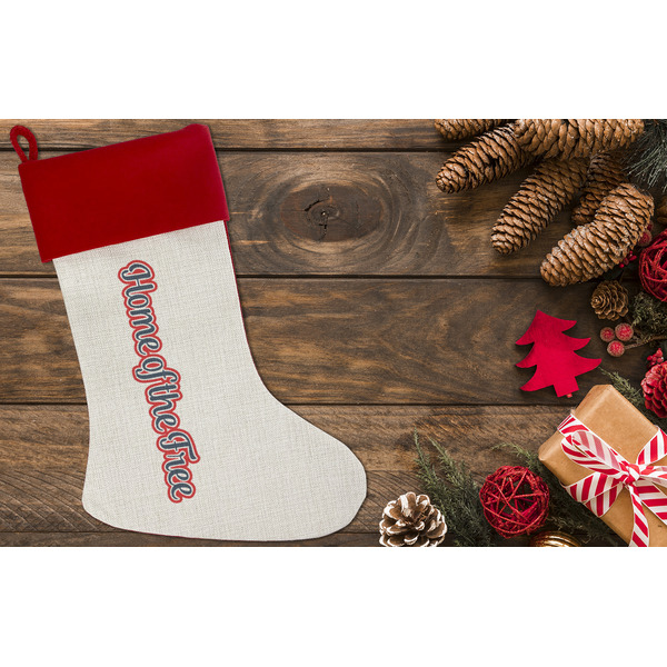 American Quotes Linen Stocking w/Red Cuff - Flat Lay (LIFESTYLE)