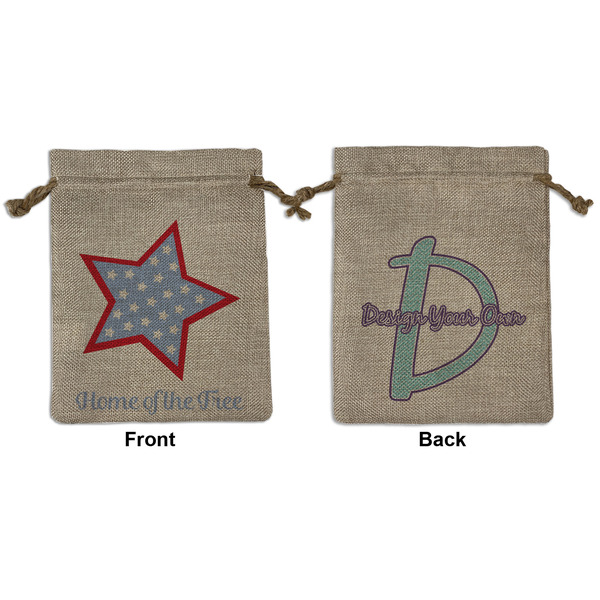 Custom American Quotes Medium Burlap Gift Bag - Front & Back