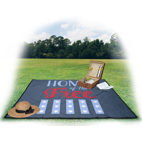 American Quotes Picnic Blanket - with Basket Hat and Book - in Use