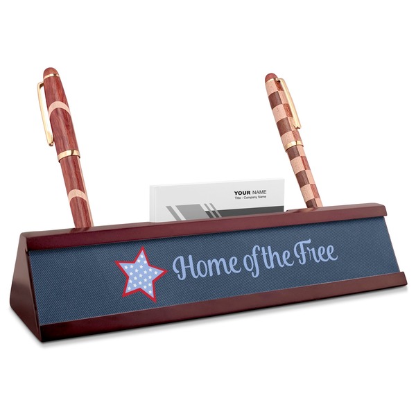 Custom American Quotes Red Mahogany Nameplate with Business Card Holder (Personalized)