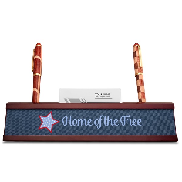 American Quotes Red Mahogany Nameplates with Business Card Holder - Straight