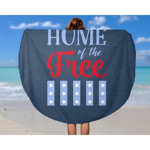 American Quotes Round Beach Towel - In Use