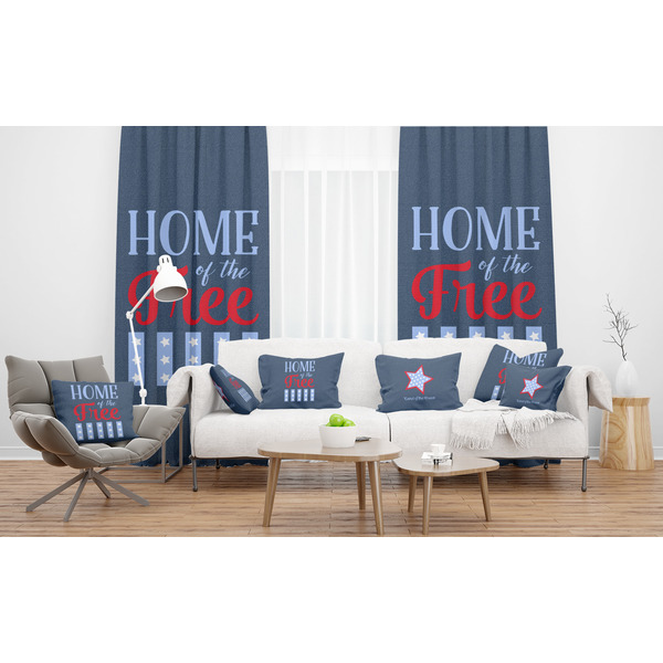 American Quotes Sheer and Custom Curtains in Room with Matching Pillows