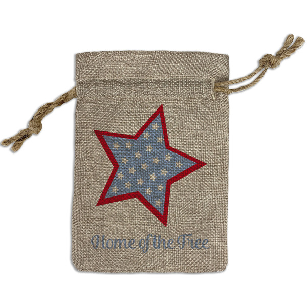 Custom American Quotes Small Burlap Gift Bag - Front