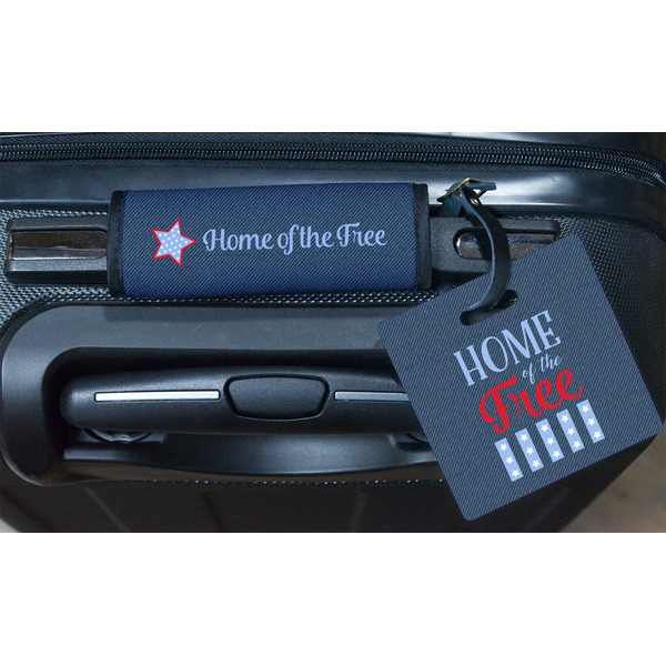 American Quotes Square Luggage Tag & Handle Wrap - In Context