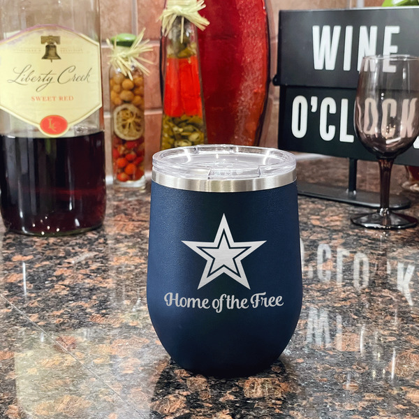 American Quotes Stainless Wine Tumblers - Navy - Double Sided - In Context