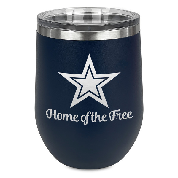 Custom American Quotes Stemless Stainless Steel Wine Tumbler - Navy - Single Sided