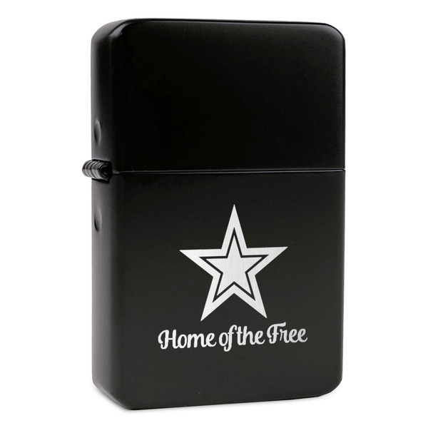 Custom American Quotes Windproof Lighter - Black - Single Sided & Lid Engraved
