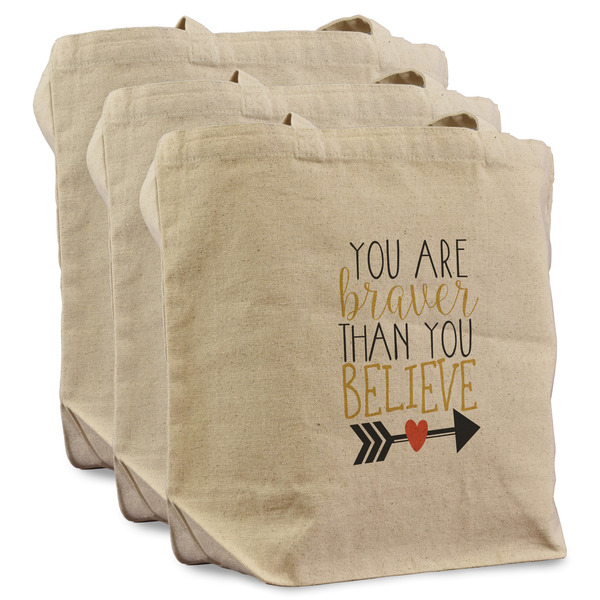 Inspirational Quotes 3 Reusable Cotton Grocery Bags - Front View