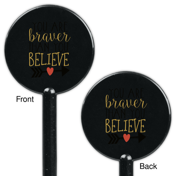 Inspirational Quotes Black Plastic 5.5" Stir Stick - Double Sided - Round - Front & Back