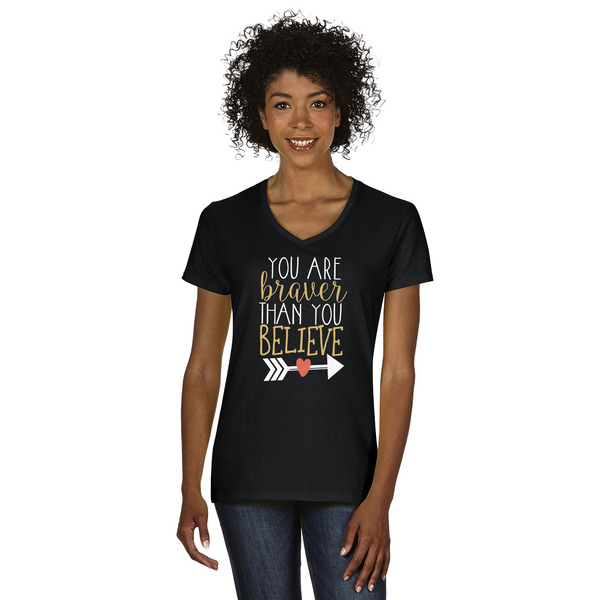 Custom Inspirational Quotes Women's V-Neck T-Shirt - Black - Small